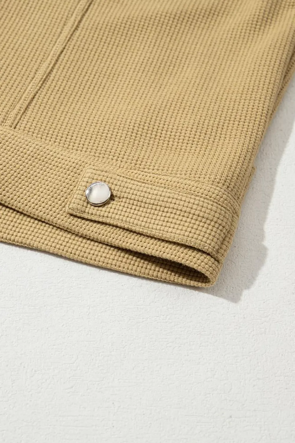 Best Dear-Lover Waffle Knit Floral Print Patchwork Button up Jacket Khaki