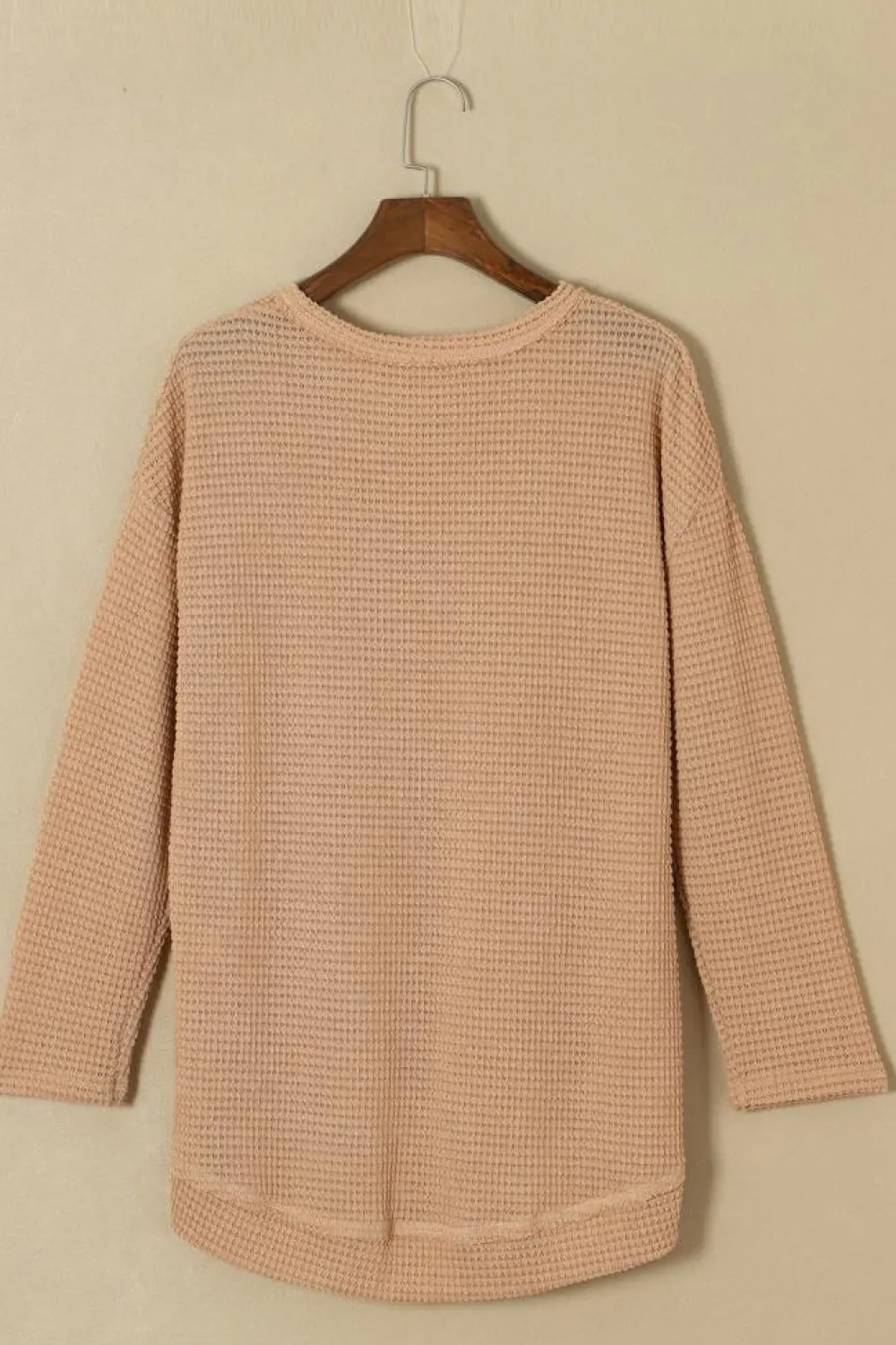 Clearance Dear-Lover Waffle Knit High Slits Oversized Top Khaki