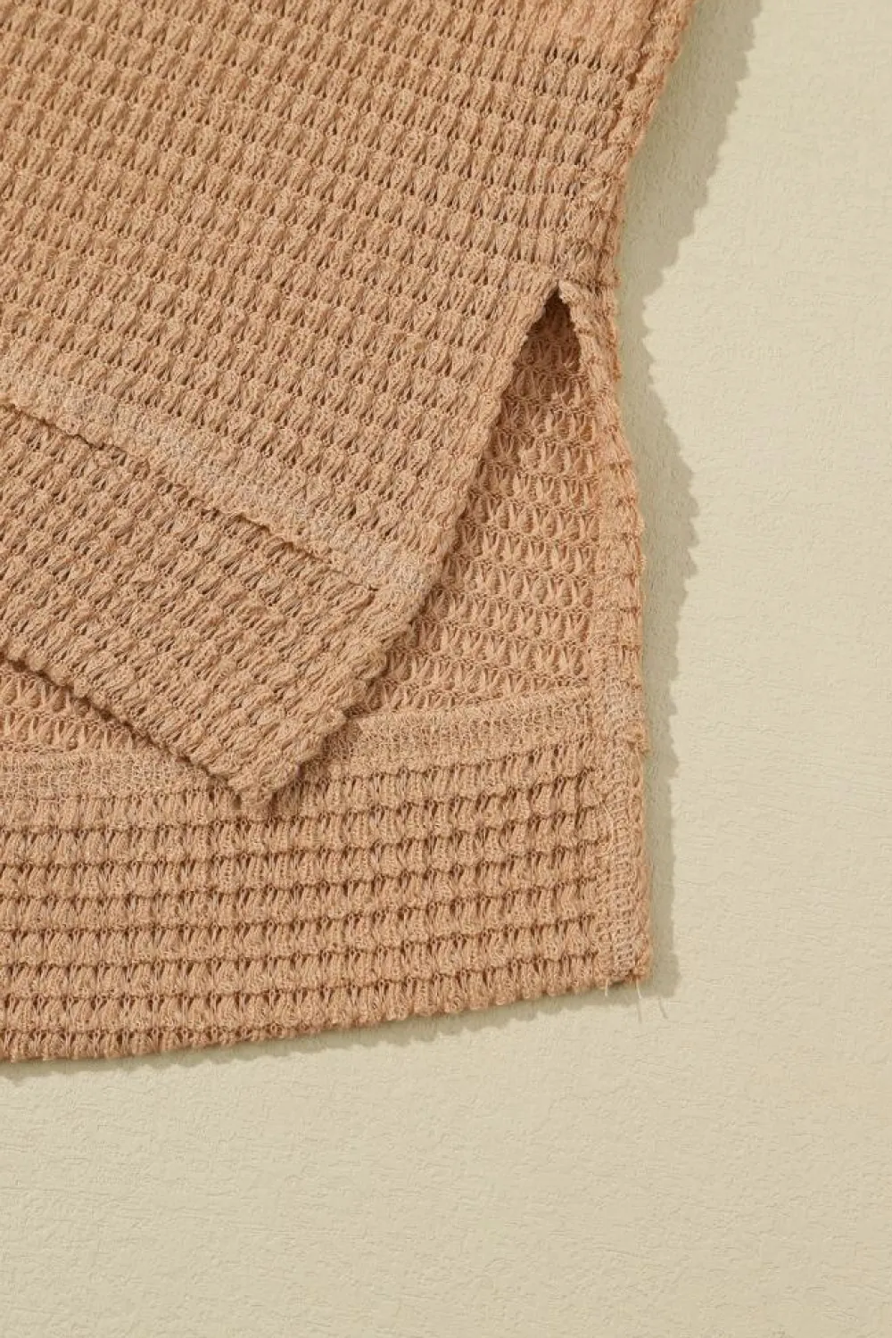 Clearance Dear-Lover Waffle Knit High Slits Oversized Top Khaki