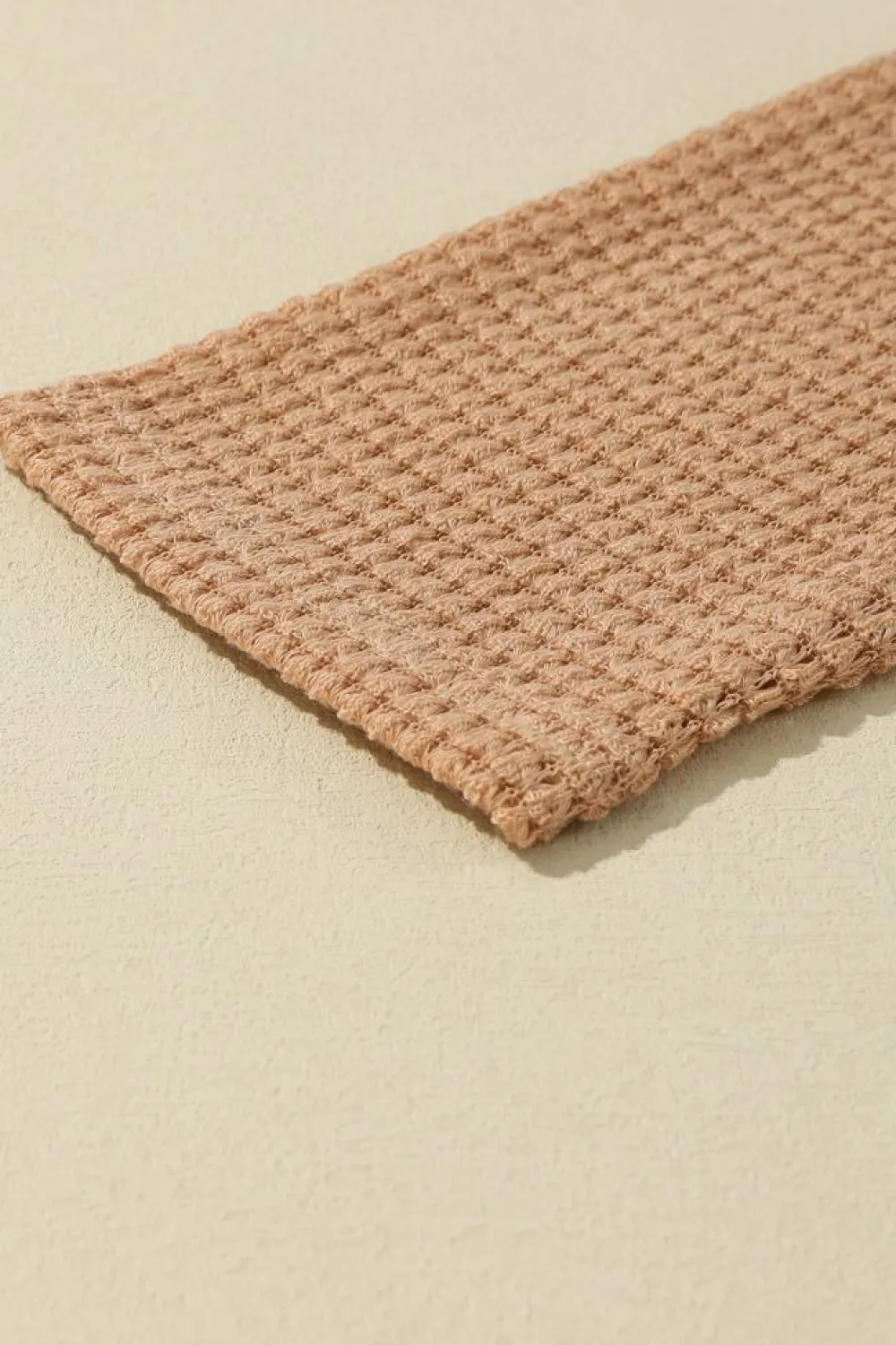 Clearance Dear-Lover Waffle Knit High Slits Oversized Top Khaki