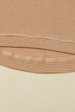 Clearance Dear-Lover Waffle Knit High Slits Oversized Top Khaki