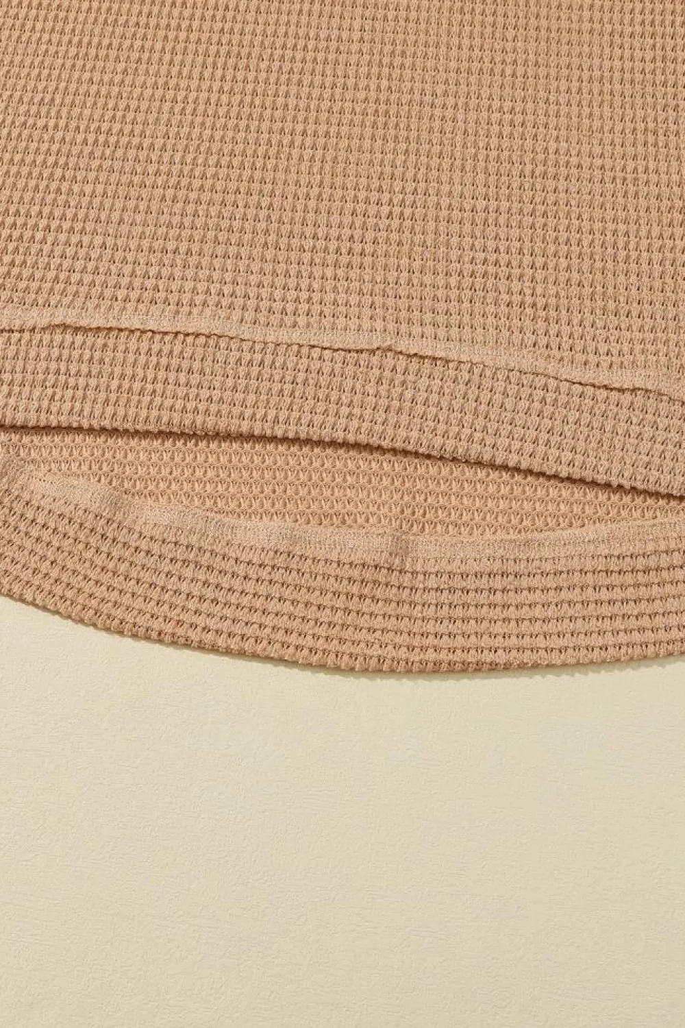 Clearance Dear-Lover Waffle Knit High Slits Oversized Top Khaki
