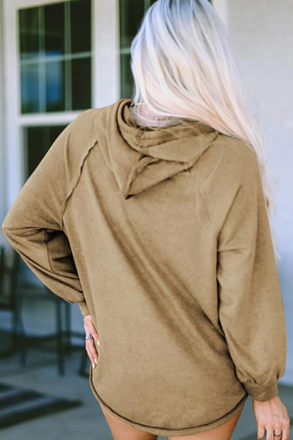 Outlet Dear-Lover Waffled Expose Seam Drawstring Hoodie Khaki