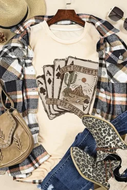 New Dear-Lover Western Poker Cards Graphic T Shirt Khaki