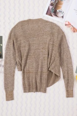 Best Dear-Lover Wrap V Neck Waffle Sweater Khaki
