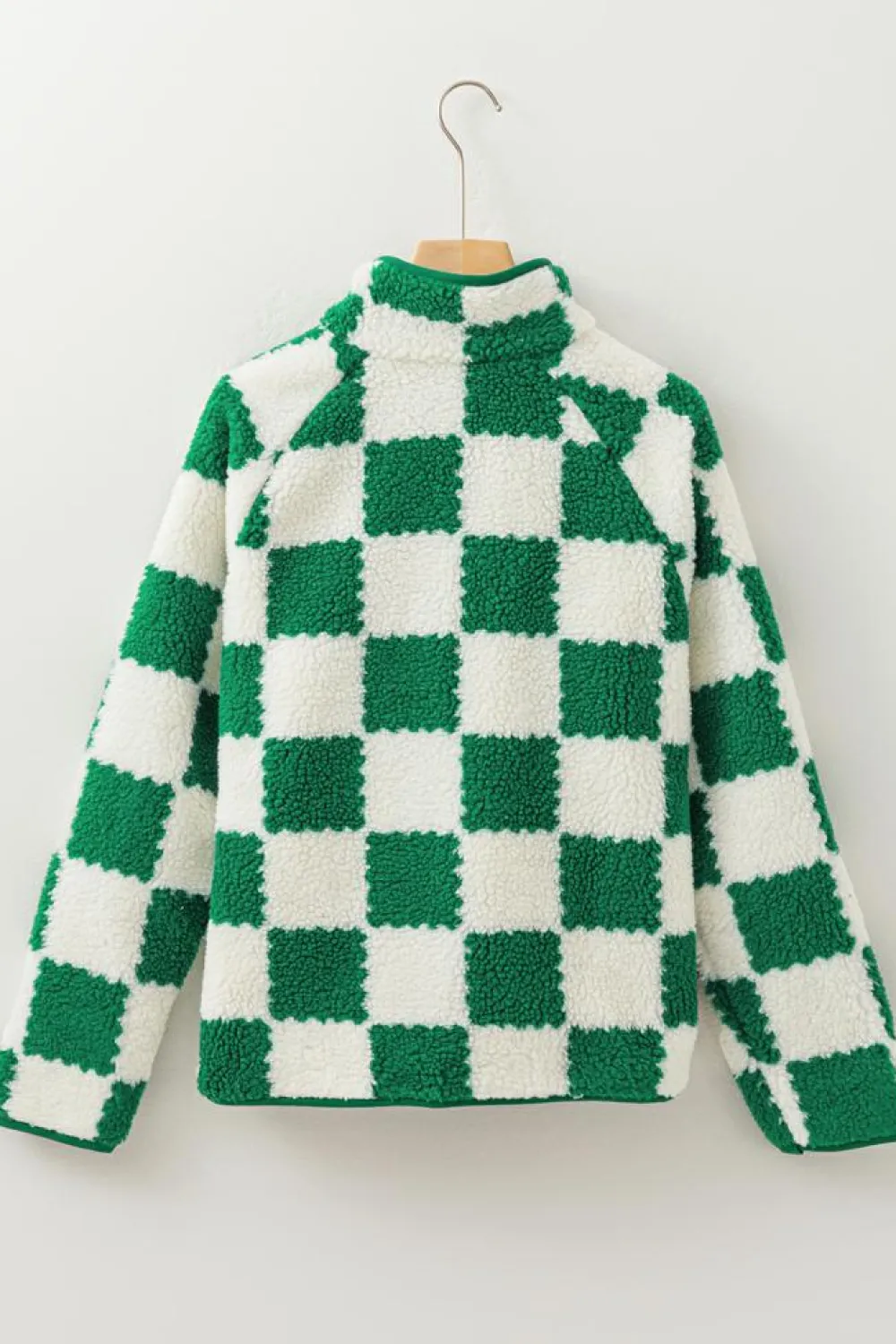 Best Dear-Lover Checked Snap Button Sherpa Jacket Lapis