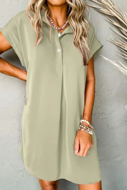 Outlet Dear-Lover Buttoned Collar Shift T-shirt Mini Dress Laurel Green