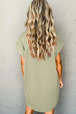 Outlet Dear-Lover Buttoned Collar Shift T-shirt Mini Dress Laurel Green