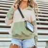 Outlet Dear-Lover Colorblock Patchwork Buttoned Collar Kangaroo Pocket Sweatshirt Laurel Green