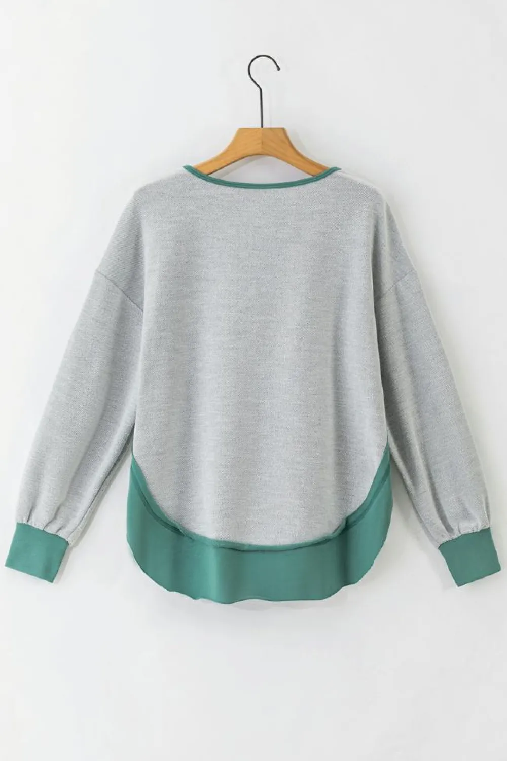 Clearance Dear-Lover Exposed Seam Contrast Edge Notched Neck Sweatshirt Laurel Green