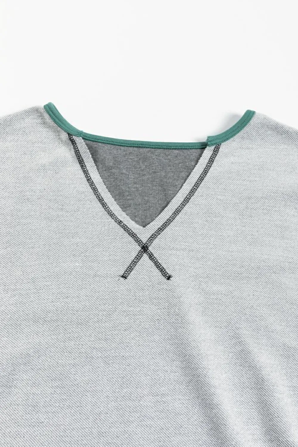 Clearance Dear-Lover Exposed Seam Contrast Edge Notched Neck Sweatshirt Laurel Green