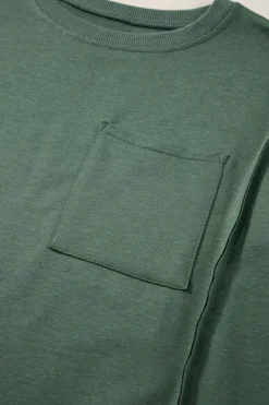 Outlet Dear-Lover Exposed Seam Chest Pocket Split Loose T Shirt Laurel Green