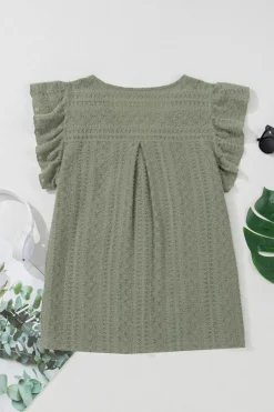 Outlet Dear-Lover Flutter Sleeve Lace V Neck Shirt Laurel Green
