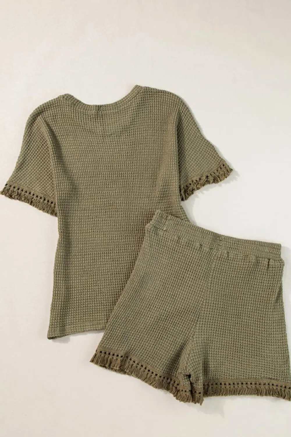 Outlet Dear-Lover Fringe Trim Textured Short Two Piece Set Laurel Green
