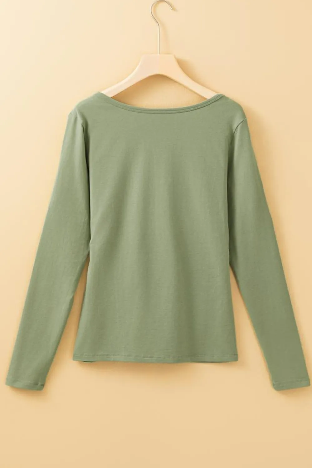 Discount Dear-Lover Long Sleeve Buttons V Neck Slim Fit Top Laurel Green