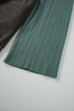 Best Dear-Lover Mixed Textured Colorblock Patchwork Wide Sleeve Frayed High Low Hooded Top Laurel Green