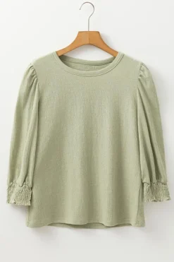 Hot Dear-Lover Textured Round Neck Half Sleeve Blouse Laurel Green