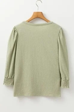 Hot Dear-Lover Textured Round Neck Half Sleeve Blouse Laurel Green
