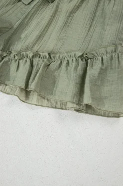 New Dear-Lover Textured Tie Waist Ruffle Hem Shorts Laurel Green