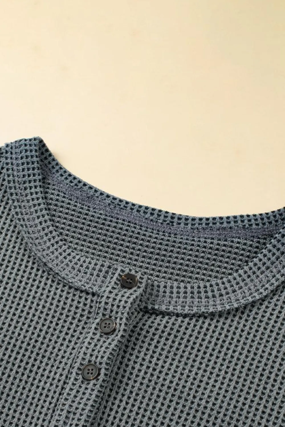 Sale Dear-Lover Waffle Knit Buttoned Top and Drawstring Shorts Set Laurel Green