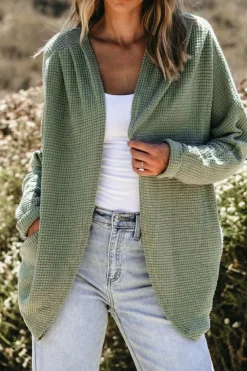 Online Dear-Lover Waffle Knit Open Front Cardigan Laurel Green