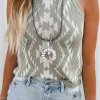 Clearance Dear-Lover Western Tribal Aztec Pattern Knit Sweater Tank Laurel Green