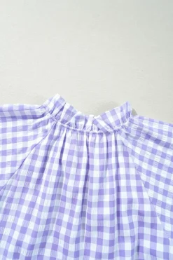 Clearance Dear-Lover Plaid Ruffle Wide Short Sleeve Babydoll Mini Dress Lavendula