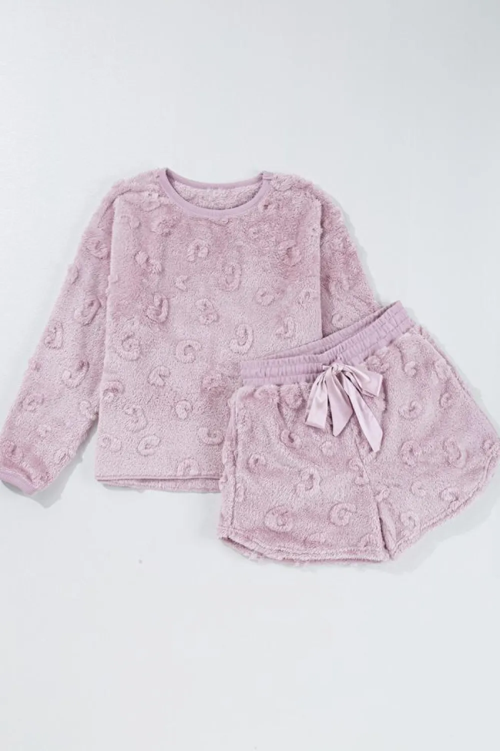 Outlet Dear-Lover Textured Leopard Fleece Loose Two Piece Lounge Set Lavendula