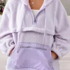 Discount Dear-Lover Zipped Patch Pocket Fuzzy Drawstring Hoodie Lavendula