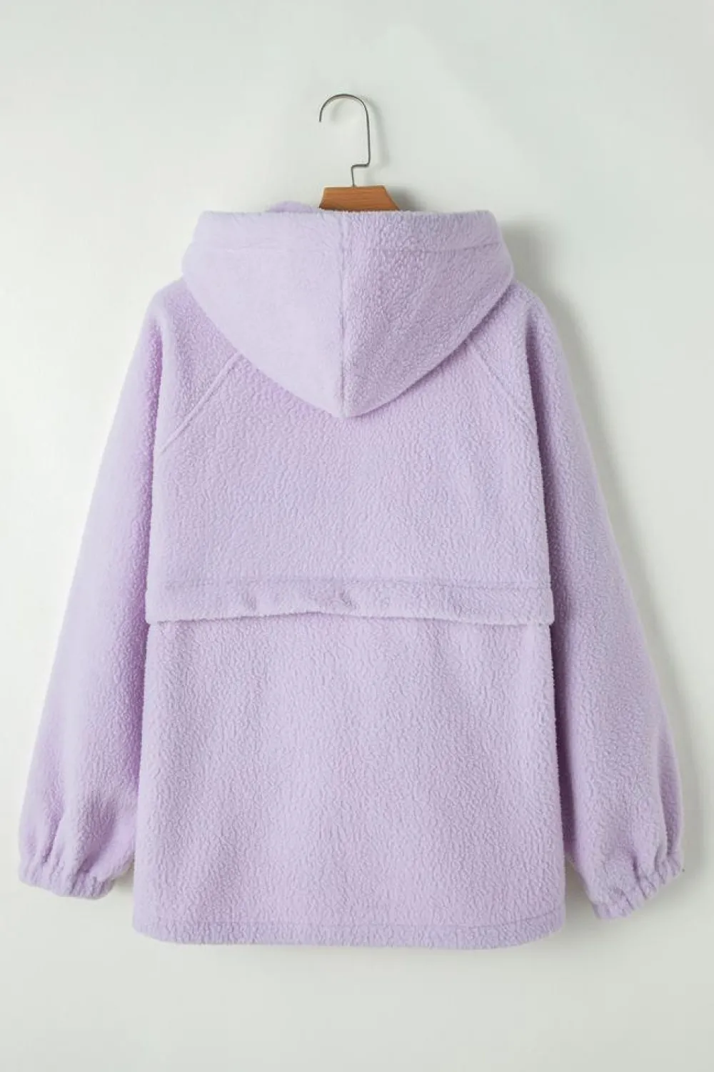 Discount Dear-Lover Zipped Patch Pocket Fuzzy Drawstring Hoodie Lavendula