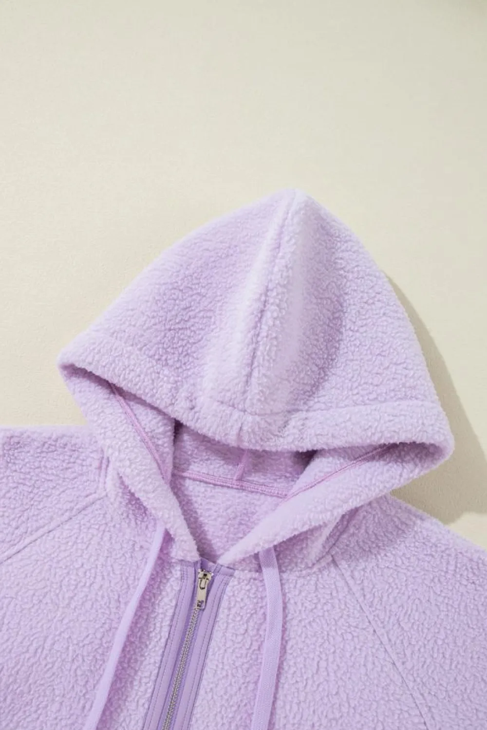 Discount Dear-Lover Zipped Patch Pocket Fuzzy Drawstring Hoodie Lavendula