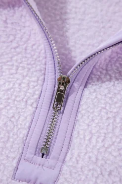 Discount Dear-Lover Zipped Patch Pocket Fuzzy Drawstring Hoodie Lavendula