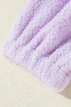 Discount Dear-Lover Zipped Patch Pocket Fuzzy Drawstring Hoodie Lavendula