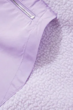 Discount Dear-Lover Zipped Patch Pocket Fuzzy Drawstring Hoodie Lavendula