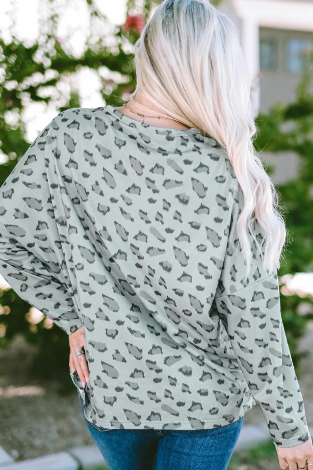 Sale Dear-Lover Animal Print Stitching Loose Long Sleeve Top Leopard