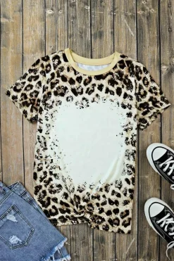 Fashion Dear-Lover Bleached O-neck T Shirt Leopard