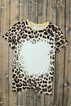 Fashion Dear-Lover Bleached O-neck T Shirt Leopard