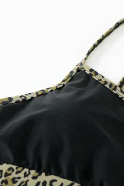 Outlet Dear-Lover Color Block Camisole High Waisted Swimsuit Leopard