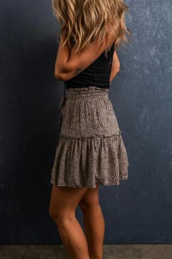 Discount Dear-Lover Leopard Drawstring Frilly Short Skirt Beige
