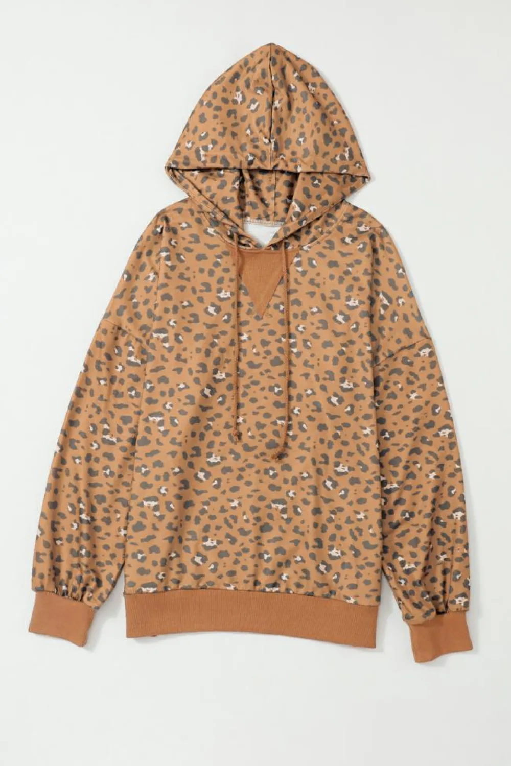 Fashion Dear-Lover Long Sleeve Drawstring Cropped Hoodie Leopard