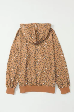 Fashion Dear-Lover Long Sleeve Drawstring Cropped Hoodie Leopard
