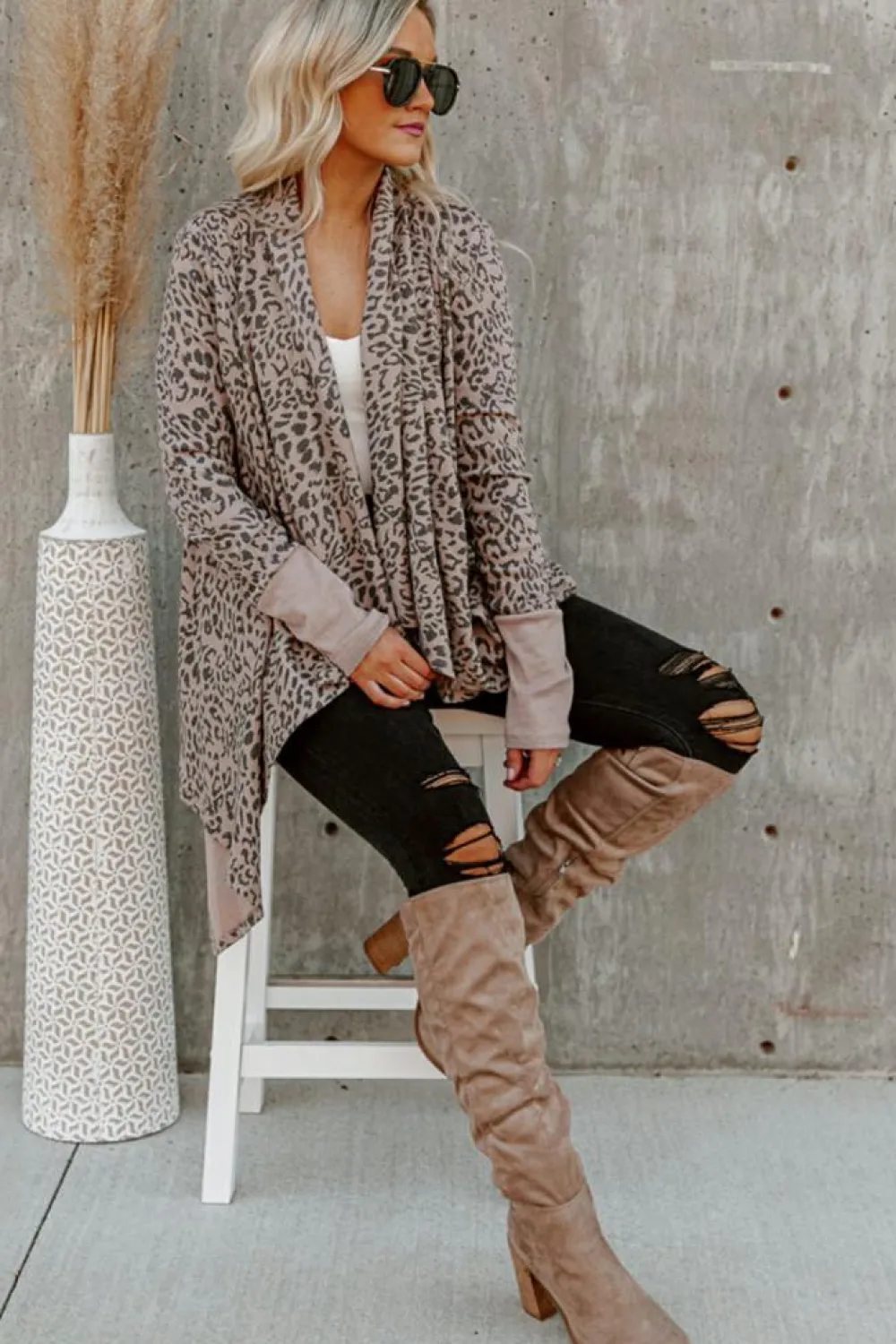 Fashion Dear-Lover Open Front Cardigan Leopard