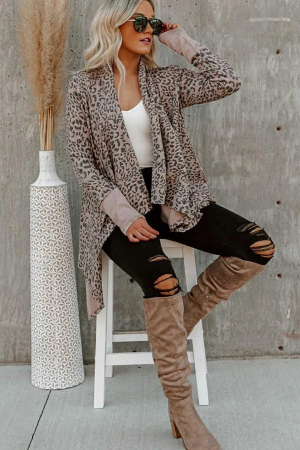 Fashion Dear-Lover Open Front Cardigan Leopard