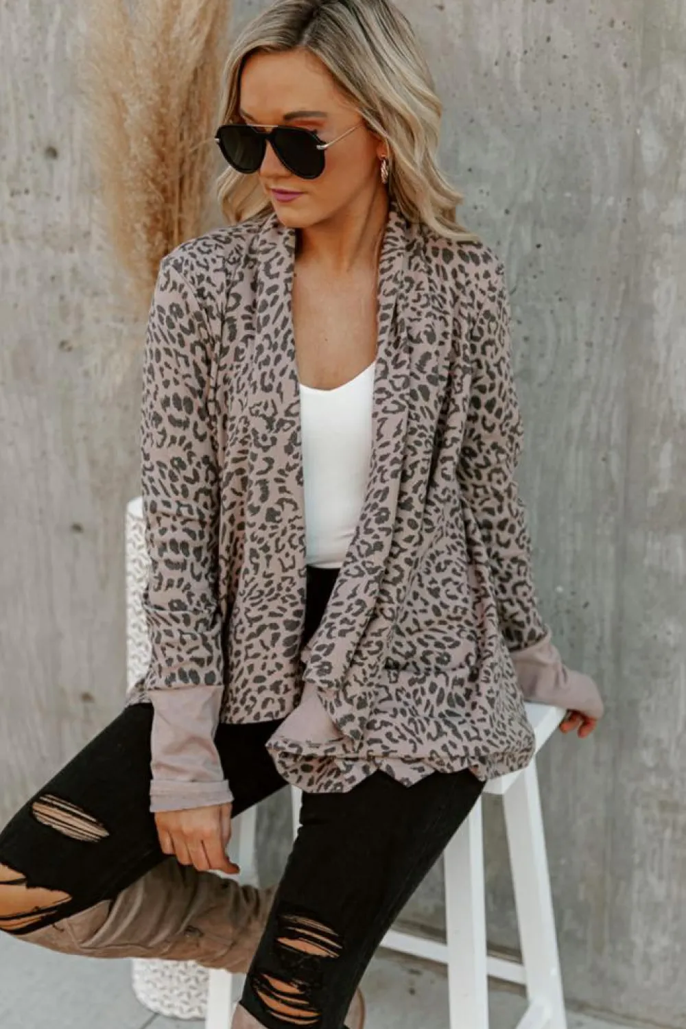 Fashion Dear-Lover Open Front Cardigan Leopard