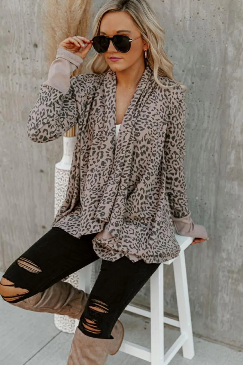 Fashion Dear-Lover Open Front Cardigan Leopard
