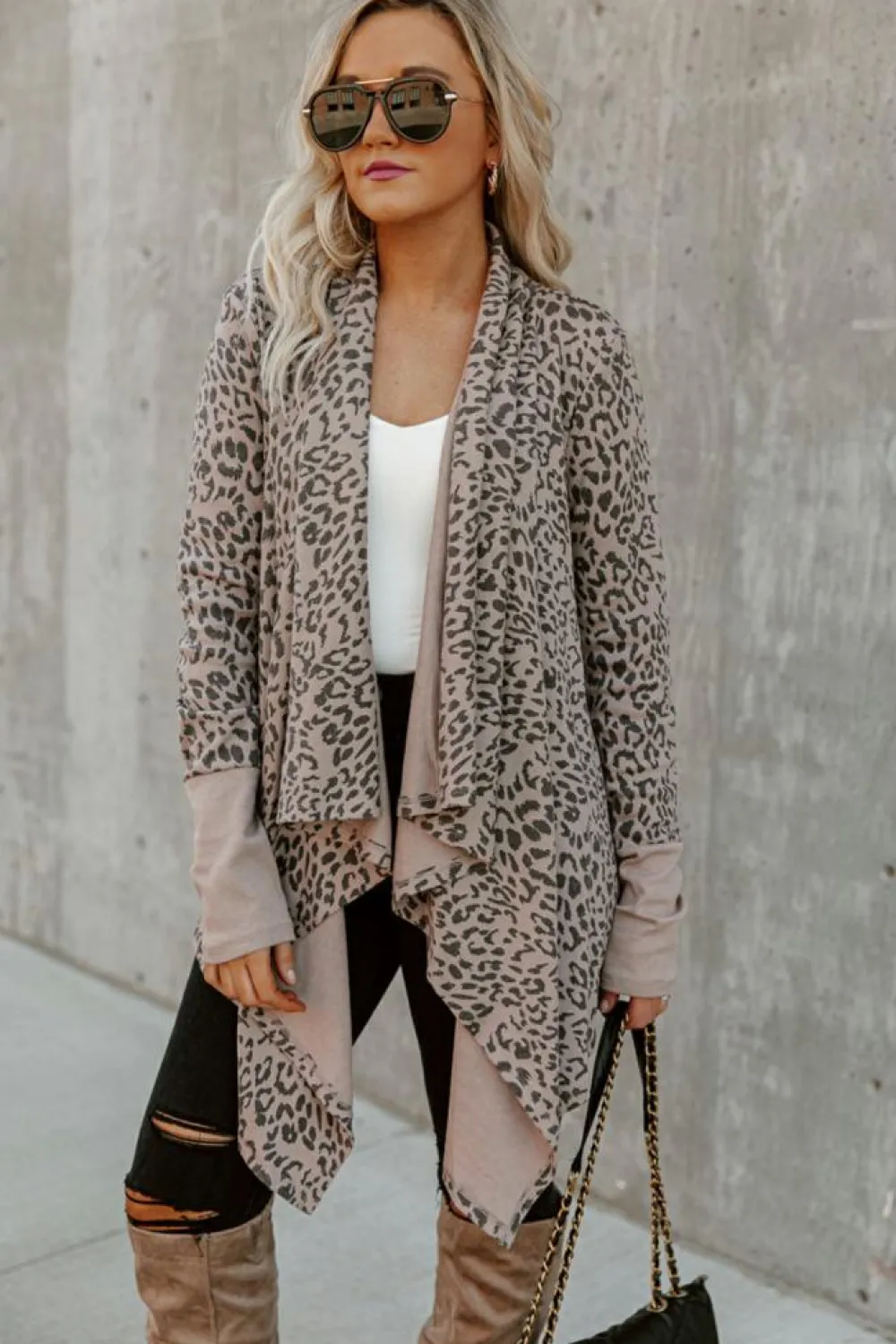 Fashion Dear-Lover Open Front Cardigan Leopard