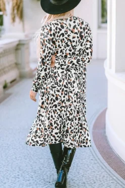 Online Dear-Lover Pocketed Open Front Duster Cardigan Leopard