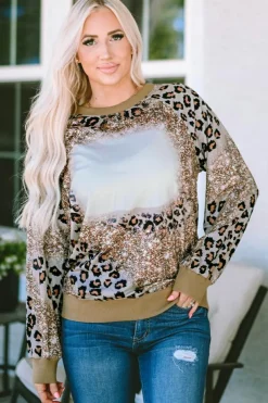 Hot Dear-Lover Print Bleached Long Sleeve Top Leopard