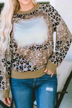 Hot Dear-Lover Print Bleached Long Sleeve Top Leopard