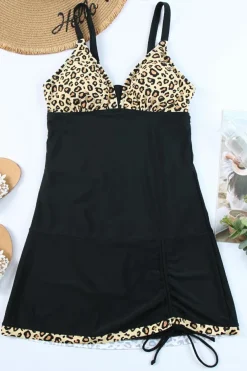 New Dear-Lover Print Lace Up One Piece Swimsuit Leopard